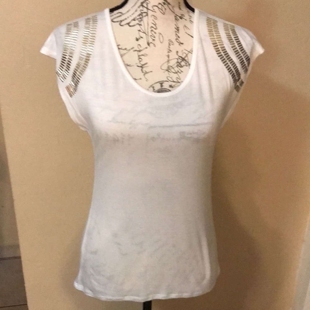 BOZZOLO white Top with Silver Beads. Size Small